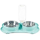 wangstar Pet Wasser- und Futternapf, Two in One Doppel-Schüssel rutschfest, Edelstahl Hund Schalen Set mit Wasser Spender. Automatische Hund Katze Schüssel Sky Blau