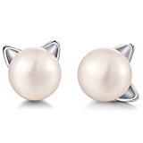 Katze Ohrstecker,Süßer Katze Ohrringe mit natürlicher Perle,Reizende und Mode Katze Ohrringe für Frauen, Mädchen