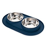 Bonza Doppel Hundenapf Hundefutterstation, Edelstahl-Wasser-und Futternäpfe mit Spill und rutschfeste Silikon-Basis. Premium Quality Feeder Lösung für kleine Hunde und Katzen (Marineblau)