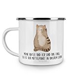 Mr. & Mrs. Panda Emaille Tasse Katze sitzend - 100% handmade in Norddeutschland - Katzen, Katze, Kater, Mietze, Cat, Cats, Katzenhalter, Katzenbesitzerin, Haustier, Katzenliebe, Lebensinhalt, Liebe, Mittelpunkt, Familie Emaille Tasse, Metalltasse, Kaffeetasse, Tasse, Becher, Kaffeebecher, Camping, Campingbecher